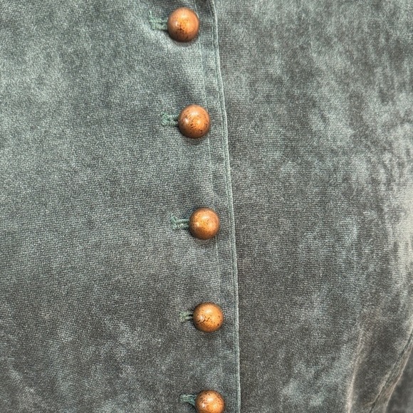 Live A Little Women's Small Teal‎ Suede Ruffle Gold Long Sleeve Button-Up Top - Picture 4 of 10